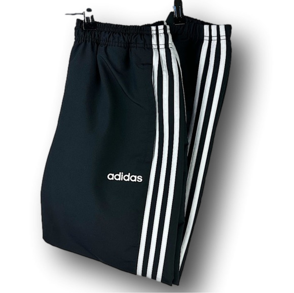 adidas Pants - Adidas 3 Stripe Regular Fit Active Windbreaker Joggers Black White Small